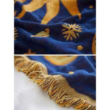 Sun And Moon Stars Hippie Throw Blanket Celestial Tapestry Doublesided Reversible Woven Cotton Home Decor Bedding Chair Couch Recliner Cover Loveseat Rug Oversized Tassels Blue Yellow 91x71