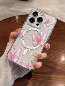 1 Peça Capa de Telefone Magnética de Alta Moda com Estampa de Borboleta, Cereja e Letra, Compatível com Apple XS/XS Max/XR/11/12/13/14/14 Plus/15/15 Plus/16/16 Plus/7/8 Plus/17/17 Pro e Outros Modelos, Capa Protetora - Azul - Visão 7