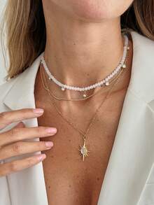 3pcs/Set Bohemian Crystal Sun Rhinestone Inlaid Pendant Necklace Set, Luxurious & Elegant Daily/Party Jewelry Necklace Gift For Women