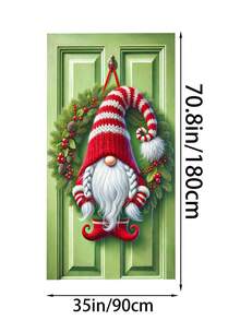 1 Stück Weihnachts-Tür-Abdeckung mit rotem Lastwagen im Winterstil, charmanter Polyester-Rechteck-Tür-Dekor mit schneebedeckter Kirche, Kranz & festlichen Geschenkdetails, leicht & einfach zum Aufhängen, Feiertags-Wanddekoration für Innen/Außen Weihnachtsfeierlichkeiten, ideal für Vordertür-Verzierung, Heimdekoration & Weihnachtsparty-Zubehör