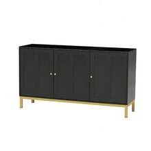 Stilvolles elegantes 3-türiges Sideboard mit Marmor-Tischplatte für Küche, Wohnzimmer und Esszimmer (Schwarz)