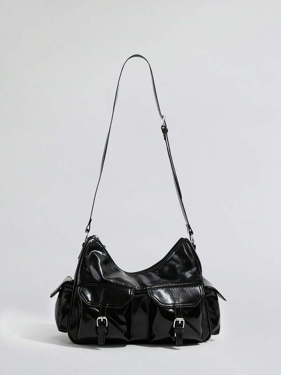 DareSee Túi đeo vai kiểu Hobo nhiều ngăn bằng da PU phong cách Y2K cổ điển, hoàn hảo cho việc đi làm và trang phục hàng ngày, túi xách đường phố & Nhật Bản dành cho nữ, quà tặng lễ hội âm nhạc Y2K. - màu đen - Xem 1