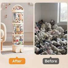 LOVEWE 4-Layer Round Doll Storage Box With Lid - Easy-Move Plastic Toy Organizer, Stuffed Animal Storage Tube For Dolls & Misc, Ideal Christmas Gift - 奶油白 - 查看 4