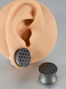 1 par de túneles y tapones para las orejas con patrón de panal, de aleación de titanio F-136, con forma redonda y ensanchada, expansión del calibre de la oreja, joyería de perforación resistente, pendientes de silla de montar, joyería unisex de estilo punk simple para uso diario