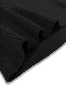 秋季时尚女装棕色短款高领针织立领喇叭下摆连衣裙 - 黑色 - 查看 9