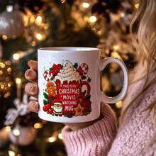 Christmas Movie Watching Mug, Festive Ceramic Cup With Santa, Gingerbread Man & Whipped Cream Design, Perfect For Holiday Beverages, Ideal Xmas Gift For Movie Lovers, Cozy Winter Drinkware For Home & Office - Christmas Cup - View 7
