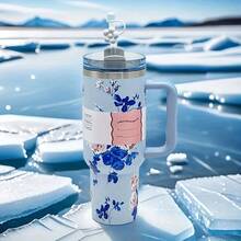 [Premium Tumbler] 40-Ounce Stainless Steel Tumbler With A Handle | Featuring Double-Wall Vacuum Insulation, Premium Multi-Colored Portable Water Bottle | Perfect For Travel, Outdoor Camping, Hiking, Driving, And Enjoying Iced Coffee - 藍色 - 查看 2