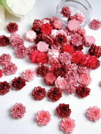 30Pcs Random Mixed ABS Peony Flowers Nail Charms 3D Simulated Soft Flowers Suitable For All Kinds Of Diy Handicrafts Necklace Bracelet And Stud Earrings Decoration Nail Art Accessories DIY