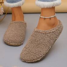 Ciabatte casual da donna taglie forti 36-43, colore unito con fodera in morbido pile, pantofole da casa con suola piatta e senza lacci, pantofole termiche imbottite per l'inverno