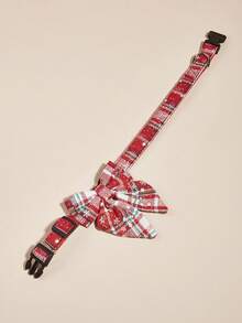 Christmas Pet Collar, Christmas Snowflake Plaid Print Dog Collar, Bow Ribbon Christmas Decor Cat Dog Collar