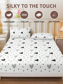 2/3pcs Printed Fitted Sheet Set, Bedding, Bed Sheets Set, Christmas Decorations, Soft And Comfortable Bedding, Skin-Friendly Bed Cover Set, Hallowen Decor, Fall Decor, Mattress Protector For Bedroom, Room Decor, For All Season, Fits Twin Full King Queen Size Bed, 1 Fitted Sheet And 2 Pillowcases, Machine Washable - Full Of Love - View 6