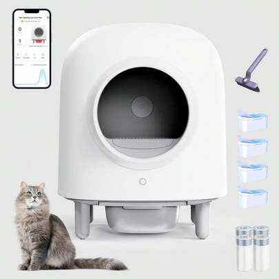 Arenero Automatico Para Gatos,Para Gatos Autolimpiante, Caja de para Gatos autolimpiante,Caja de Inteligente para Gatos,Wi-Fi habilitado con Control de aplicación,eliminación de olores