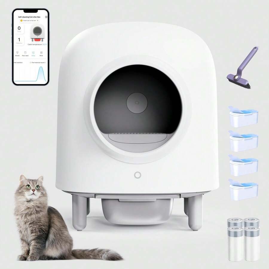 Arenero Automatico Para Gatos,Para Gatos Autolimpiante, Caja de para Gatos autolimpiante,Caja de Inteligente para Gatos,Wi-Fi habilitado con Control de aplicación,eliminación de olores