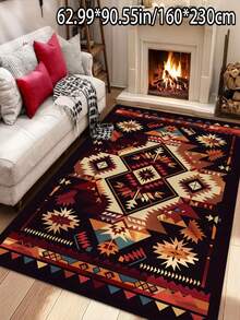 1pc Ultra Soft Crystal Velvet Rug - Vintage Style Bohemian Carpet, Soft, Anti-Slip, Machine Washable Polyester Mat With Colorful Geometric Pattern - Yellow - View 15