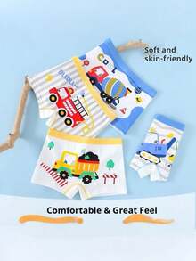 Boys' Cotton Cartoon Truck Print Breathable Briefs Underwear - Multicolor - View 3