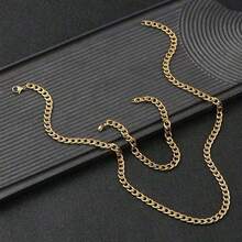 Gold Plated Chain Silver Tone Chain For Men Boys, Gold Necklaces And Bracelets, 18K Gold Plated Stainless Steel Cuban Link Chain, Cool Men's Necklace - 金色 - 查看 5