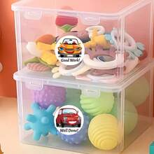 500张卡通汽车鼓励涂鸦贴纸，1英寸圆形，4种图案，重复“太棒了！”“做得好！”文具办公学校奖励用品，PVC防水贴纸 - 500貼 卡通小汽車貼紙 - 查看 2