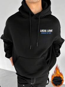 Felpa con cappuccio da uomo Zrgoth, nuova collezione autunno/inverno, moda urban, stampa slogan in inglese, tasca a canguro, fodera termica, pullover - nero - Visualizzare 4