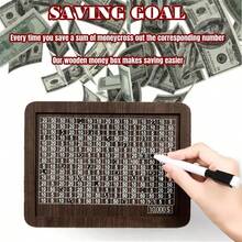 Cash Vault Wooden Savings BoxPiggy Bank For Adults 3D Puzzle Coin Bank With Counting Target Timber Savings Goals For Boys Grils Money Box 1000 Dollar(Small Size ) - 1000美元小號 - 查看 4