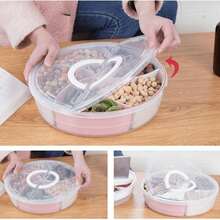 1个带盖水果零食托盘，30.99厘米水果盛放容器，5格圆形开胃菜盛盘，适合派对使用 - 白色 - 查看 2