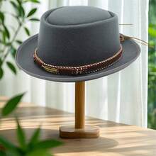 British Retro Felt Fedora Hat Autumn Winter Fashion Braided Band Decorated Top Hats For Party Special Occasion - Xám - Xem 5