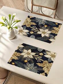 1pc Christmas Floral Table Runner, Christmas Decor Table Runner, Christmas Linen-Like Table Runner, Table Runner, Table Runner, 1pc Table Runner, 4pcs Placemats, 1pc Pillow Cover, 3 Products Available, Seasonal Home Decor Indoor & Outdoor Party Supplies, Winter Home Decor, Christmas Decoration, Christmas Room Decor, Christmas Party Decoration