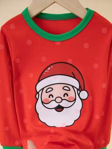 Set de 2 piezas de pijama de invierno con estampado de coche de dibujos animados navideños para niños, que incluye top de manga larga gruesa y pantalones - Multicolor - Ver 3