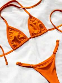 Women's Summer Triangle Bikini With Side Adjustment - Oranye neon - View 2