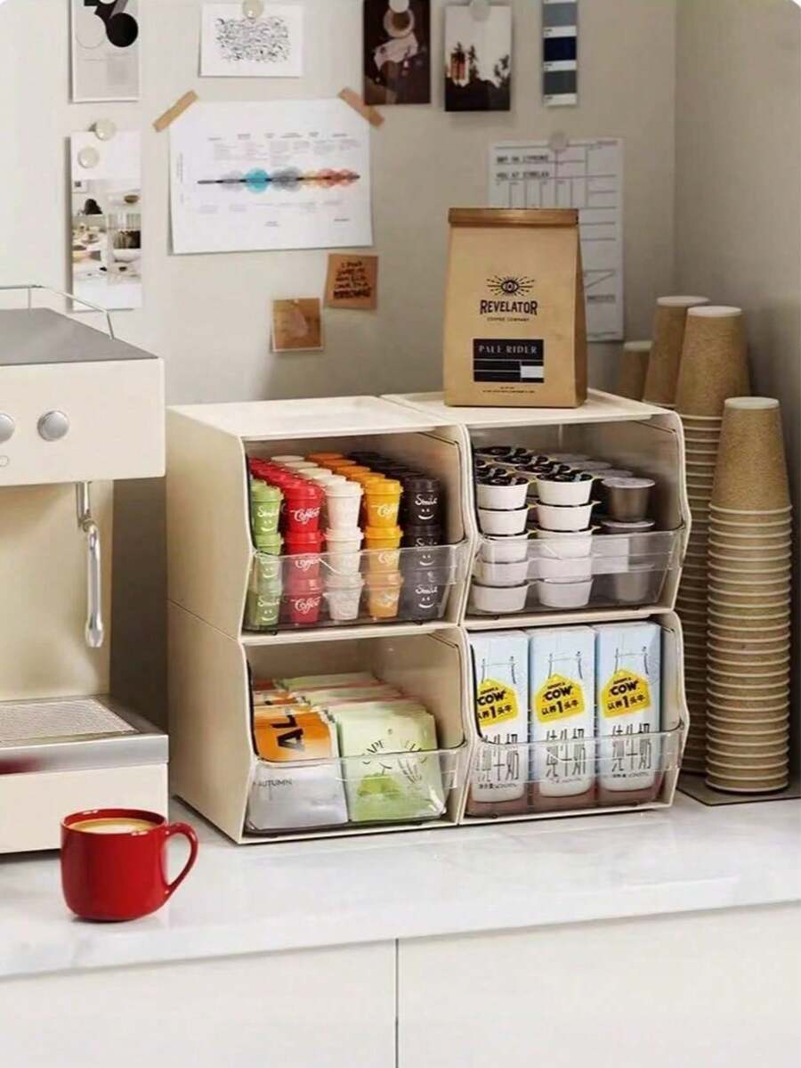 咖啡胶囊收纳架化妆品收纳盒茶包收纳盒家庭吧台桌面多层大容量零食整理盒用于厨房、办公室、卧室、收纳整理 - 彩色 - 查看 1