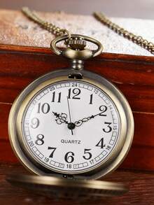 Vintage Herren Taschenuhr mit schwarzem Ziffernblatt und Kette, Retro Römische Ziffern Uhr, Geschenk für ihn