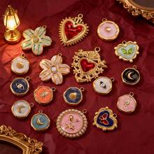 1pc Stainless Steel 18K Gold-Plated Fashionable Cute Star Moon Heart Flower Pendant DIY Jewelry Making Kit Suitable For Everyday Wear Gift Stainless Steel Pendant - Round Pendant - View 4