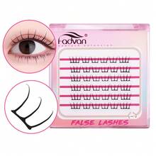 FADVAN New Comic Cluster Lashes One-Piece Eyelash Extensions Cat Eye Rabbit Eye Fawn Eye Natural Premade Fans - Black - View 9