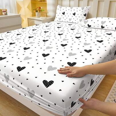 2/3pcs Printed Fitted Sheet Set, Bedding, Bed Sheets Set, Christmas Decorations, Soft And Comfortable Bedding, Skin-Friendly Bed Cover Set, Hallowen Decor, Fall Decor, Mattress Protector For Bedroom, Room Decor, For All Season, Fits Twin Full King Queen Size Bed, 1 Fitted Sheet And 2 Pillowcases, Machine Washable