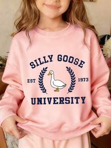 女童可爱鸭子童趣圆领长袖毛衣套头衫秋冬款女童冬装 - 粉色 - 查看 7