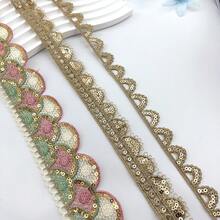 10 码彩色亮片蕾丝花边 - 4 厘米宽 DIY 时尚配饰，适用于连衣裙、衬衫和家居装饰，家居装饰蕾丝 | 鲜艳的蕾丝花边 | 耐用的蕾丝面料，蕾丝面料 - 彩色 - 查看 6