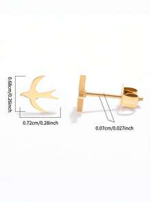 1 Pair Cute Golden Snake & Swallow Stud Earrings, Delicate Snake & Swallow Shaped Earrings, Stainless Steel Waterproof Earrings, Unique Animal Design, Fashionable & Versatile, Gift For Girlfriend Birthday