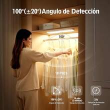 Tira de Luz LED con Sensor de Movimiento, 3 Modos, 3 Temperaturas de Color, Brillo Ajustable, Luz LED Recargable Portátil, Gabinete, Cocina, Armario, Escalera y Alacena (4 Piezas) Luz LED - Blanco - Ver 3