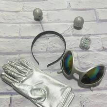 Alien Headband Alien Costume For Adult Women And Halloween Accessories: Glasses Gloves Holographic Glittergift - 銀色 - 查看 6
