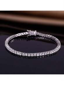 MDFUN 18 Karat Weißgold beschichtetes Tennis Armband und 6mm Kubikzirkonia Ohrringe Set, 3mm runde Kubikzirkonia für Frauen und Männer