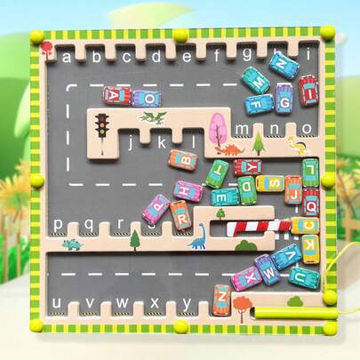 Labirynt alfabetu magnetycznego dinozaura Zabawki edukacyjne, parking Pinyin Zabawki edukacyjne Liczenie Sortowanie kolorów Umiejętności motoryczne drobne Zabawki edukacyjne dla dzieci Urodziny, Halloween, prezenty świąteczne