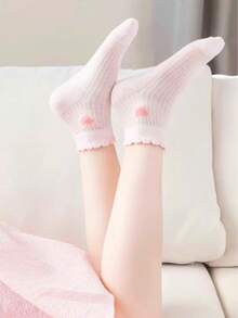 3/5/8 双女孩喜爱的中筒袜，女孩短袜，可爱的粉色心形组合，适合所有季节和日常生活，学校袜，派对袜，礼物袜，新年袜 - 彩色 - 查看 8