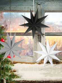 3 pièces/set Décorations d'étoiles en papier suspendues à 9 pointes pour Noël, fête de Noël, lanternes en papier 3D étoiles de 12 pouces pour décoration de Noël intérieure, maison, plafond, vitrine de magasin, décorations de fête et de vacances - Multicolore - Voir 8