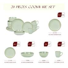 HomeVss Eur-Nordic Shape Raising Rim 20pc Dinnerware Set, Shiny Glaze Green With Speckle Effect - 綠色 - 查看 7