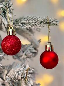 迷你3CM红色塑料防碎圣诞球，圣诞树装饰吊坠小球，DIY圣诞花环装饰球，节日派对装饰装饰礼品，亮球，家庭壁炉装饰，楼梯栏杆，门装饰，圣诞球挂饰，节日挂球 - 紅色 - 查看 9
