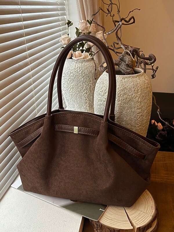 حقيبة يد كبيرة السعة للنساء، جلد PU مزخرف بطراز قديم، حزام قابل للفصل، حقيبة تسوق باللون الأحمر البرغندي، طراز عتيق بسيط، مناسبة للتسوق والتنقل والاستخدام اليومي للنساء