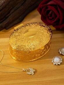 Antique Bronze Floral Oval Jewelry Box: Vintage Decor, Carved Craftsmanship, Elegant Storage For Earrings & Rings, Great Gift Choice