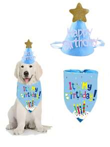 1 set de kit de decoración de fiesta de cumpleaños para mascotas, incluye banner de cumpleaños, gorro de cumpleaños, globos con estampa de patita, babero y moño, adecuado para celebración - azul real - Ver 15