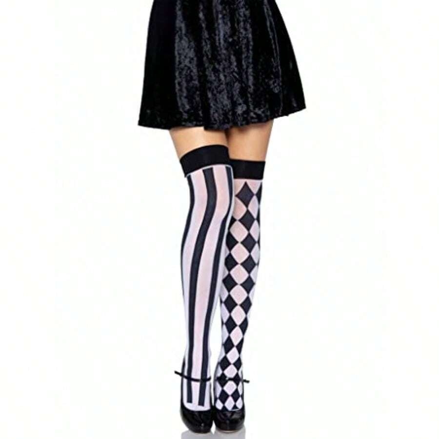 Womens Harlequin Thigh Highsgift - ĐenTrắng - Xem 1