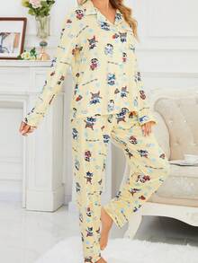 CRAYON SHINCHAN 2件套蜡笔小新牛奶丝柔软透气卡通印花长袖睡衣套装，女款，随机印花，春秋/冬季服装 - 黃色 - 查看 5
