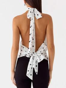 Women Y2k Halter Crop Tops Sleeveless Slim Fit Open Back Stylish Tank Top Tie Up Back Solid Color Summer Causal Camisole For Beach Club Party Streetwear - 白色 - 查看 5